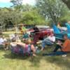 Enjoying the shade on a warm day. 